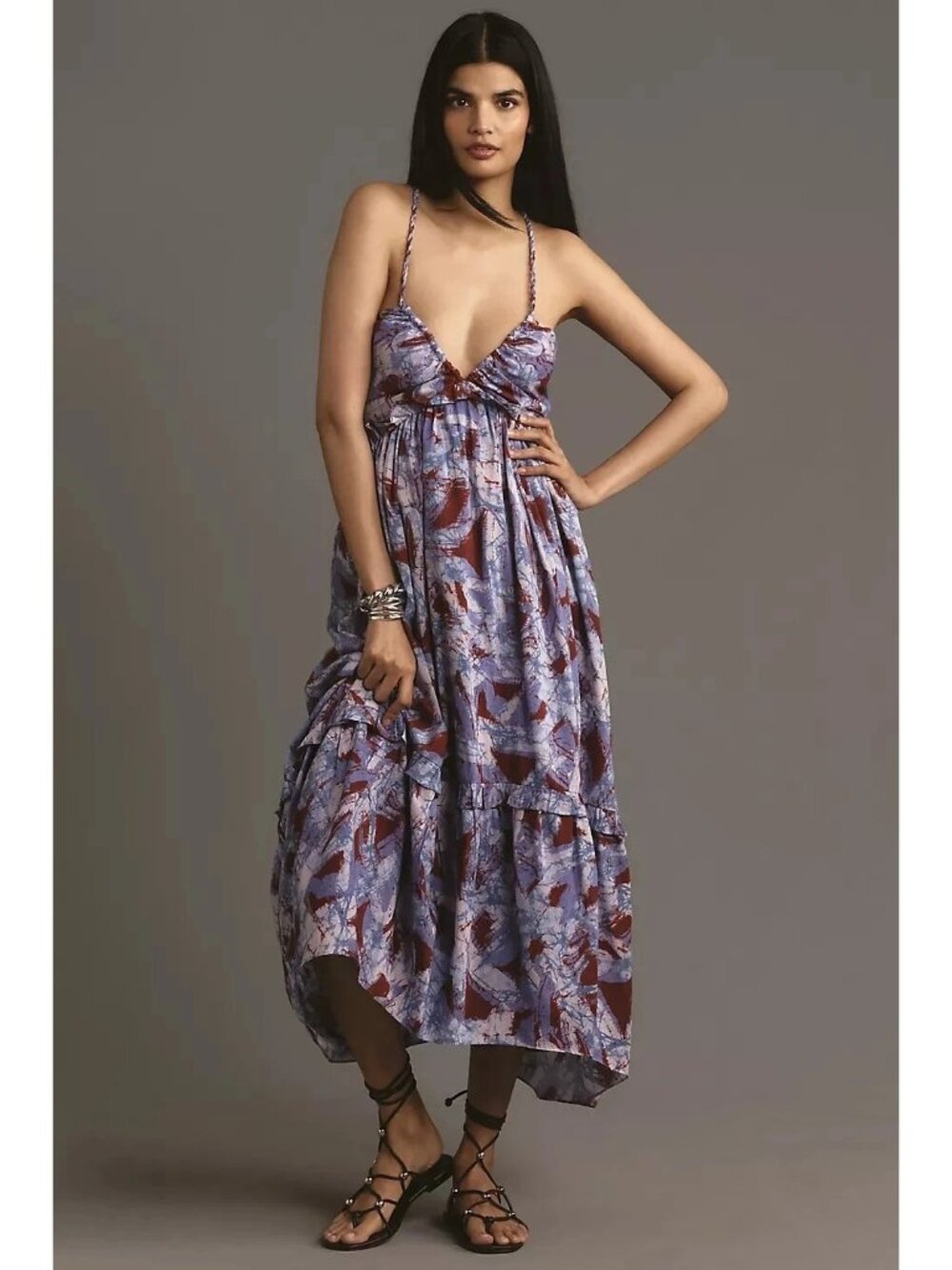 Anthropologie S Halter Dress Ruffle NWOT Lined RGG10693 Maxi $228 v-neck